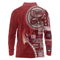 Samoan Siapo Art Tattoo Polynesian Pattern Long Sleeve Polo Shirt Red Color - Polynesian Pride