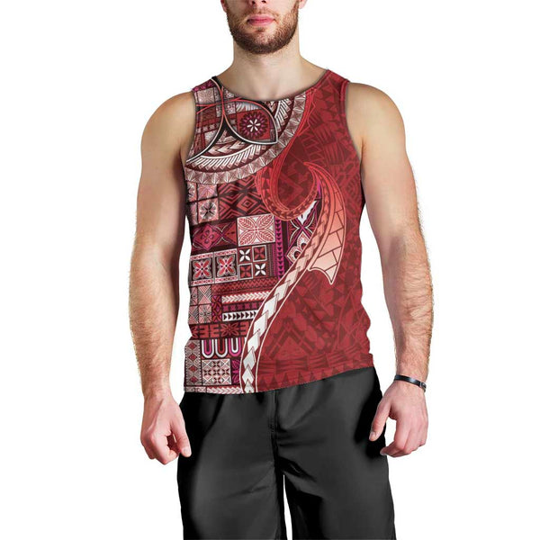 Samoan Siapo Art Tattoo Polynesian Pattern Men Tank Top Red Color LT03