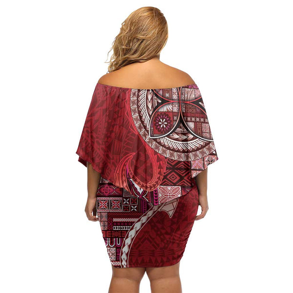 Samoan Siapo Art Tattoo Polynesian Pattern Off Shoulder Short Dress Red ...