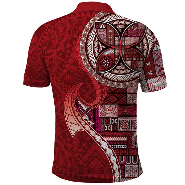 Samoan Siapo Art Tattoo Polynesian Pattern Polo Shirt Red Color LT03