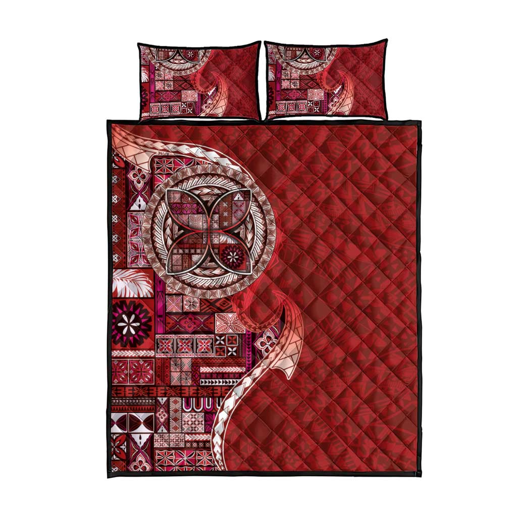 Samoan Siapo Art Tattoo Polynesian Pattern Quilt Bed Set Red Color - Polynesian Pride