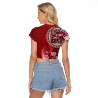 Samoan Siapo Art Tattoo Polynesian Pattern Raglan Cropped T Shirt Red Color - Polynesian Pride