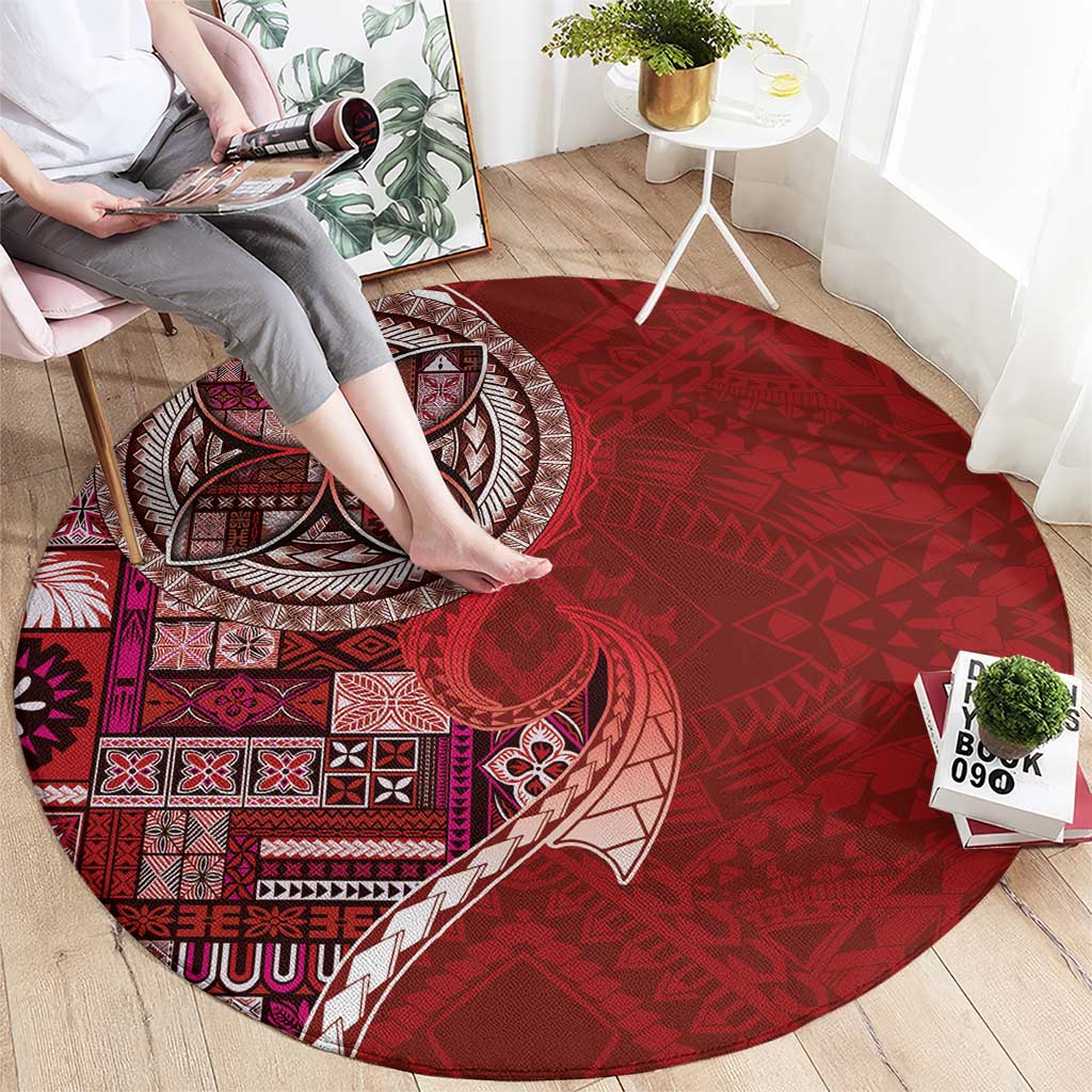 Samoan Siapo Art Tattoo Polynesian Pattern Round Carpet Red Color - Polynesian Pride