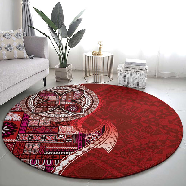 Samoan Siapo Art Tattoo Polynesian Pattern Round Carpet Red Color LT03