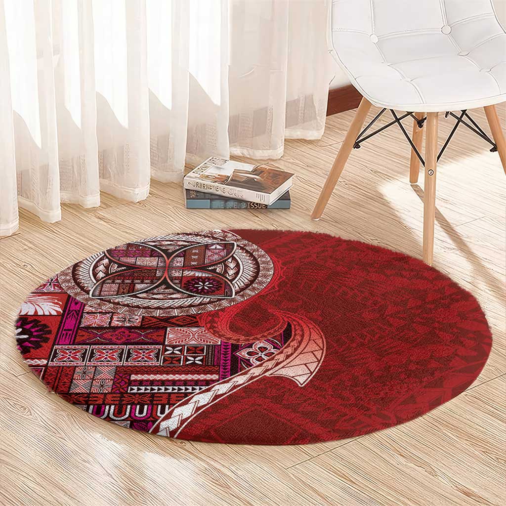 Samoan Siapo Art Tattoo Polynesian Pattern Round Carpet Red Color - Polynesian Pride