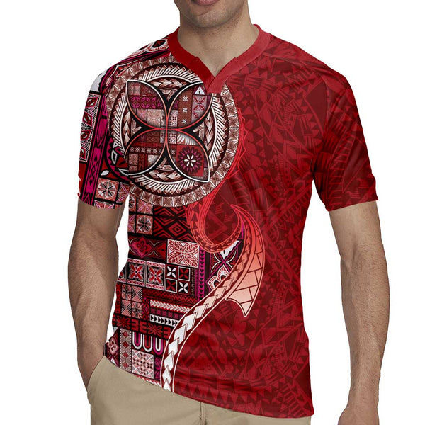 Samoan Siapo Art Tattoo Polynesian Pattern Rugby Jersey Red Color LT03