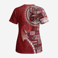 Samoan Siapo Art Tattoo Polynesian Pattern Scrub Top Red Color - Polynesian Pride