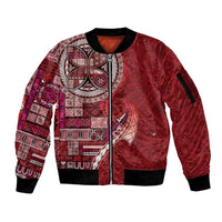 Samoan Siapo Art Tattoo Polynesian Pattern Sleeve Zip Bomber Jacket Red Color LT03 Unisex Red - Polynesian Pride