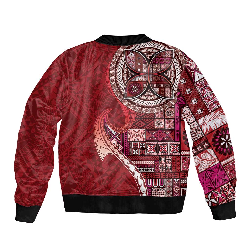 Samoan Siapo Art Tattoo Polynesian Pattern Sleeve Zip Bomber Jacket Red Color LT03 - Polynesian Pride