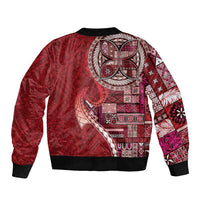 Samoan Siapo Art Tattoo Polynesian Pattern Sleeve Zip Bomber Jacket Red Color LT03 - Polynesian Pride