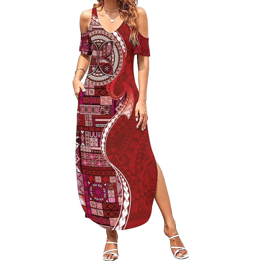 Samoan Siapo Art Tattoo Polynesian Pattern Summer Maxi Dress Red Color - Polynesian Pride