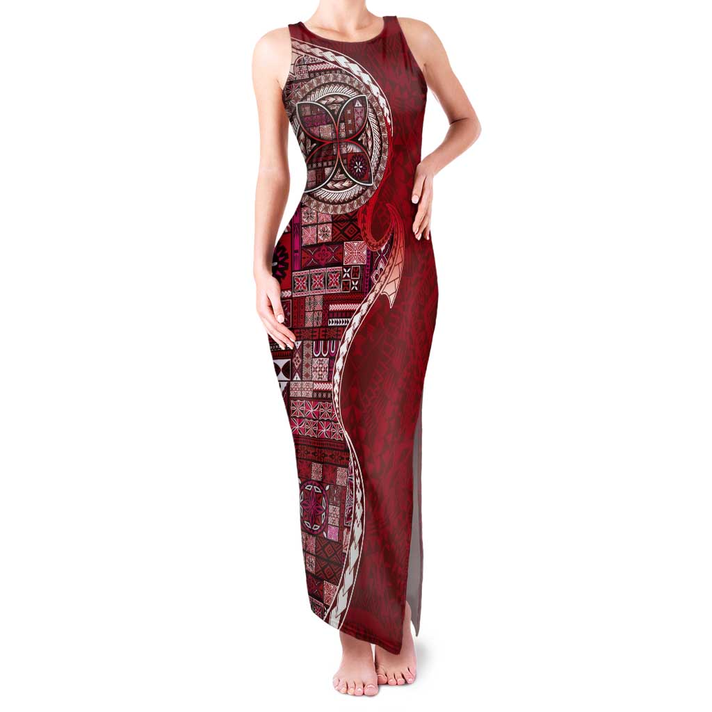 Samoan Siapo Art Tattoo Polynesian Pattern Tank Maxi Dress Red Color - Polynesian Pride
