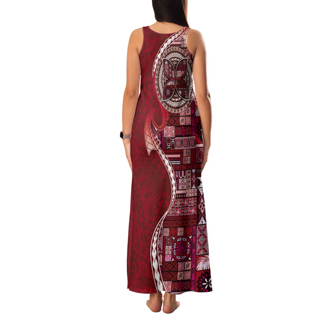 Samoan Siapo Art Tattoo Polynesian Pattern Tank Maxi Dress Red Color - Polynesian Pride