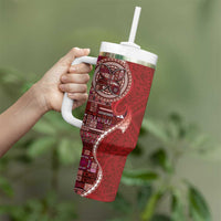 Samoan Siapo Art Tattoo Polynesian Pattern Tumbler With Handle Red Color - Polynesian Pride