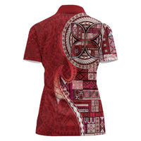 Samoan Siapo Art Tattoo Polynesian Pattern Women Polo Shirt Red Color - Polynesian Pride