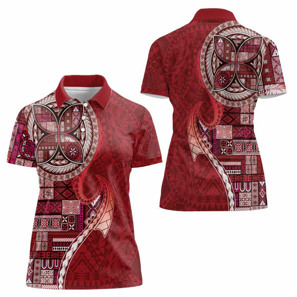 Samoan Siapo Art Tattoo Polynesian Pattern Women Polo Shirt Red Color LT03
