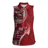 Samoan Siapo Art Tattoo Polynesian Pattern Women Sleeveless Polo Shirt Red Color LT03 Female Red - Polynesian Pride
