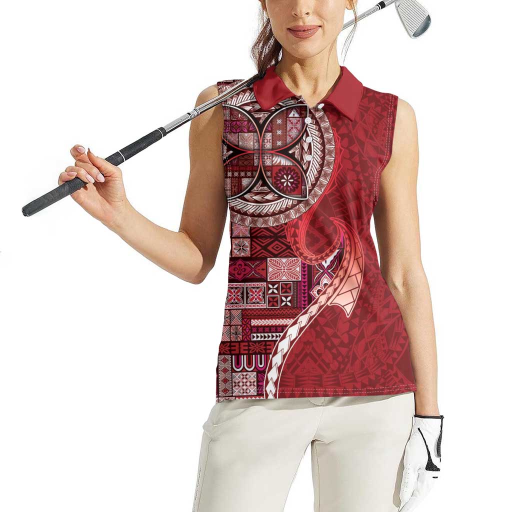 Samoan Siapo Art Tattoo Polynesian Pattern Women Sleeveless Polo Shirt Red Color LT03 - Polynesian Pride