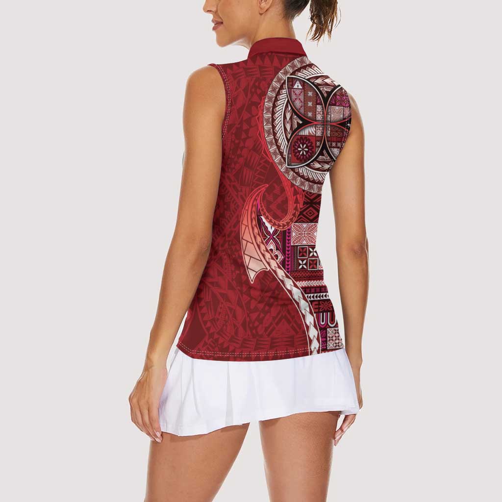 Samoan Siapo Art Tattoo Polynesian Pattern Women Sleeveless Polo Shirt Red Color LT03 - Polynesian Pride