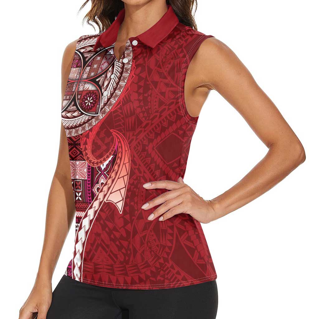 Samoan Siapo Art Tattoo Polynesian Pattern Women Sleeveless Polo Shirt Red Color LT03 - Polynesian Pride
