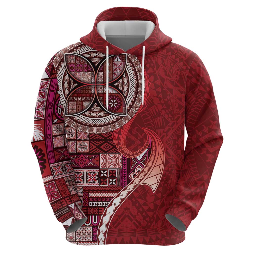 Samoan Siapo Art Tattoo Polynesian Pattern Zip Hoodie Red Color - Polynesian Pride