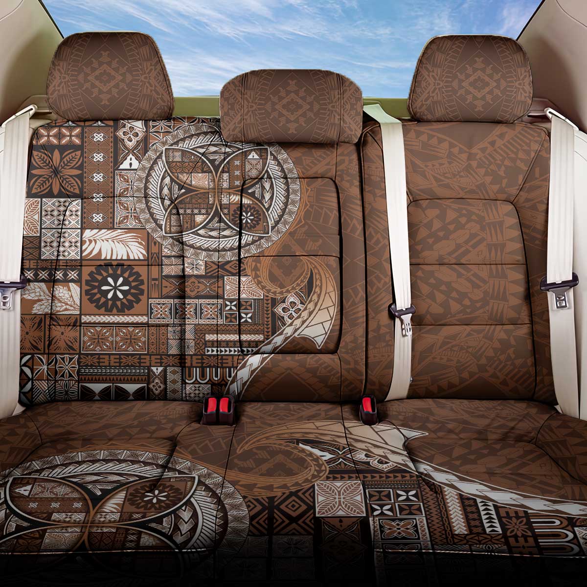 Samoan Siapo Art Tattoo Polynesian Pattern Back Car Seat Cover Brown Color - Polynesian Pride