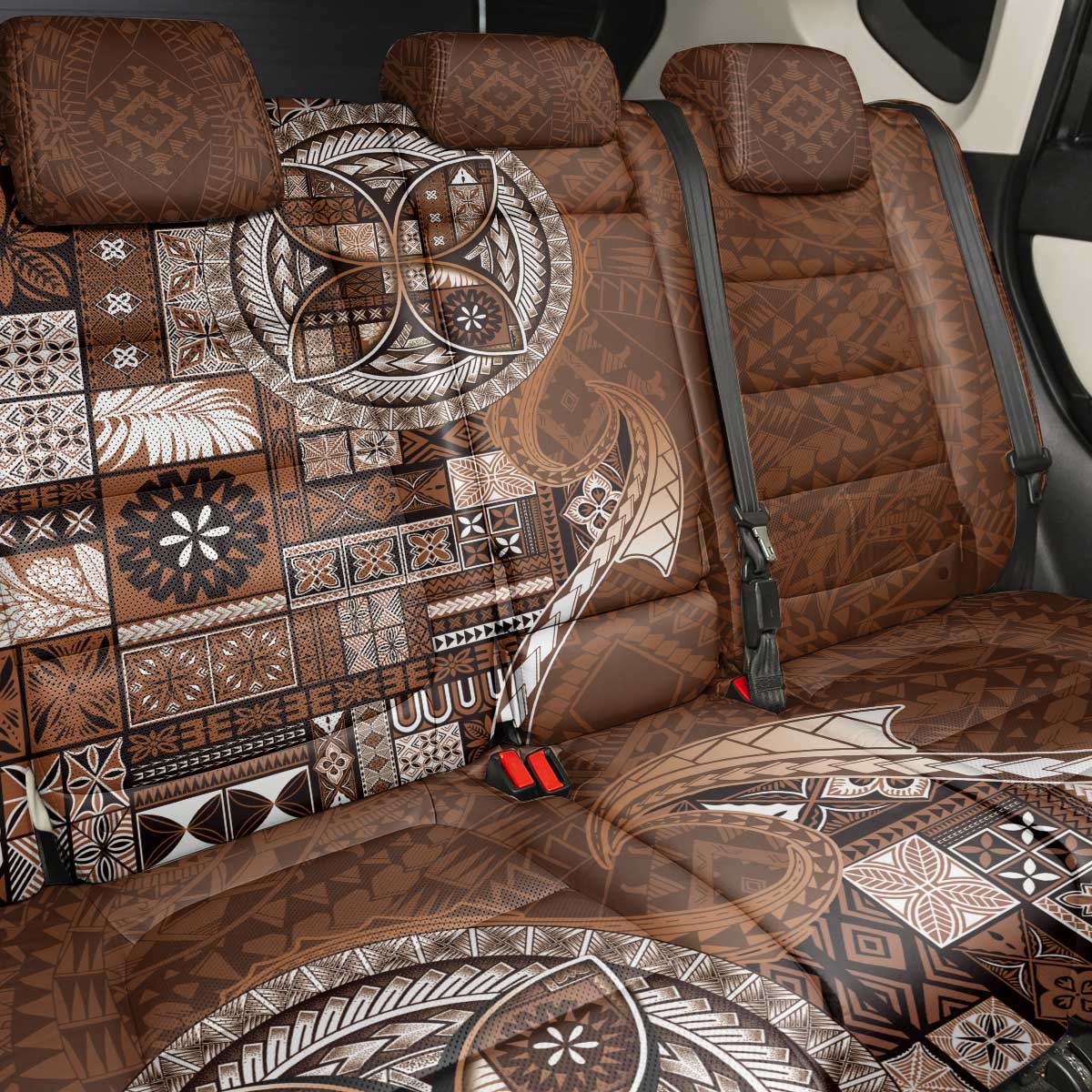 Samoan Siapo Art Tattoo Polynesian Pattern Back Car Seat Cover Brown Color - Polynesian Pride
