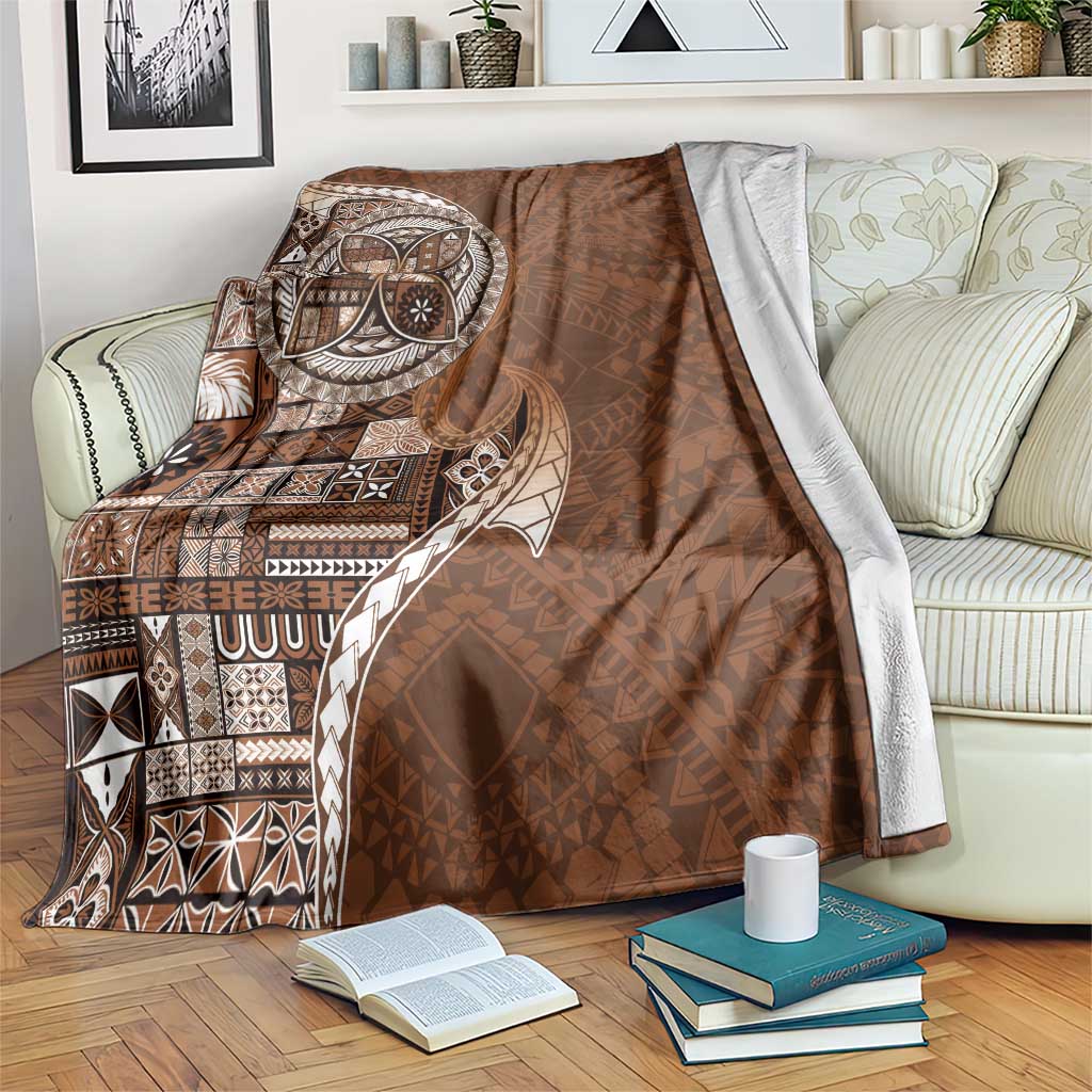 Samoan Siapo Art Tattoo Polynesian Pattern Blanket Brown Color LT03 Brown - Polynesian Pride