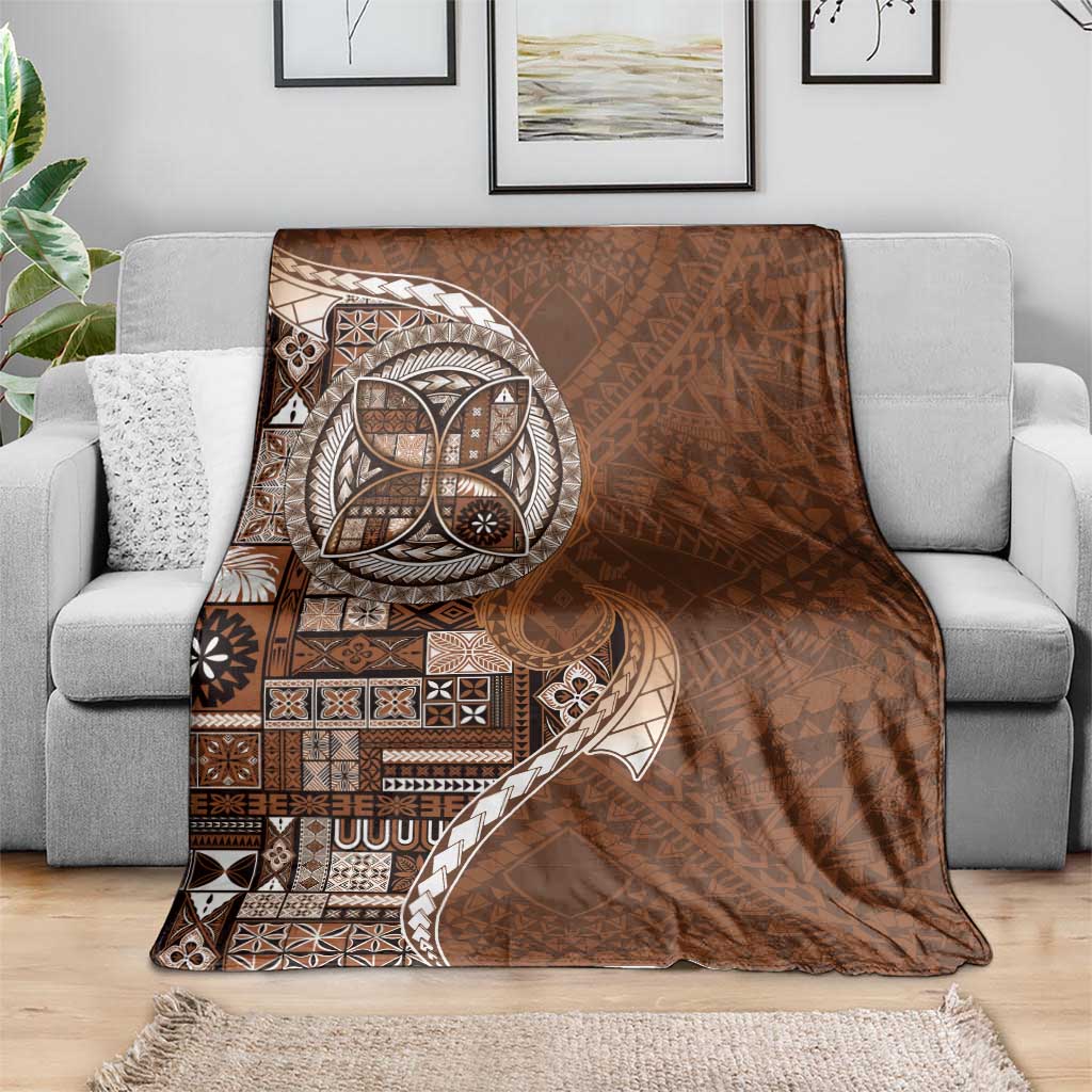 Samoan Siapo Art Tattoo Polynesian Pattern Blanket Brown Color - Polynesian Pride