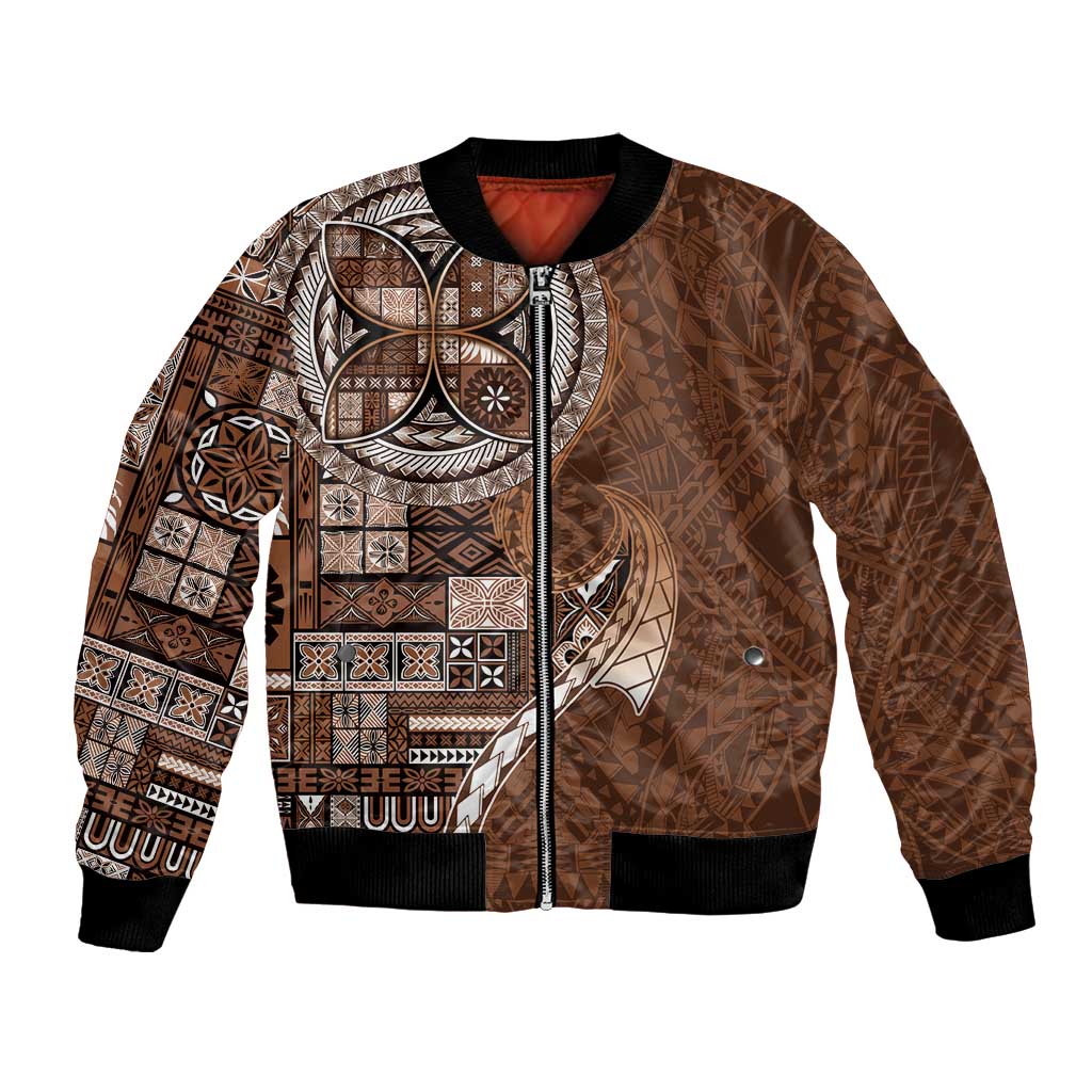 Samoan Siapo Art Tattoo Polynesian Pattern Bomber Jacket Brown Color LT03 Unisex Brown - Polynesian Pride