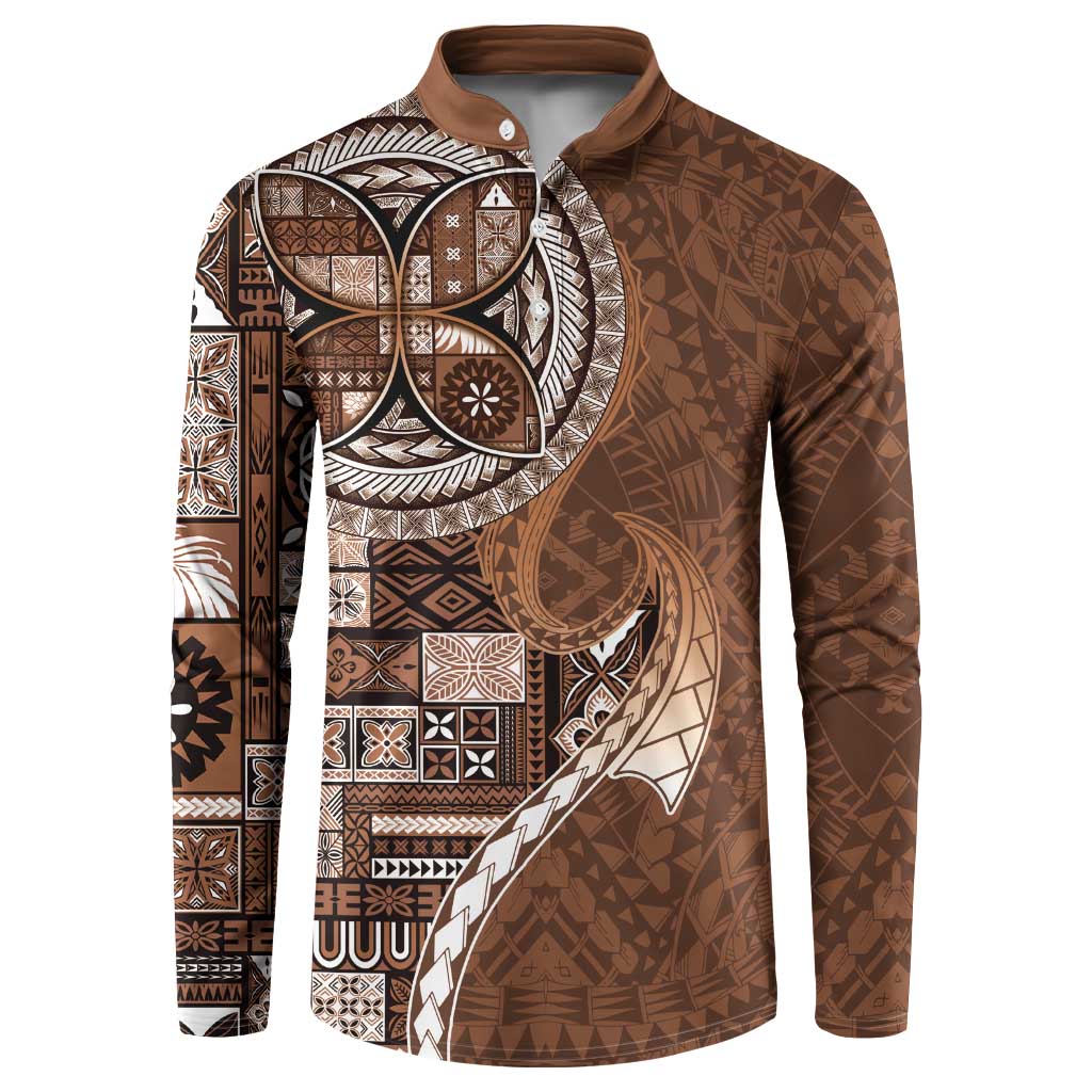 Samoan Siapo Art Tattoo Polynesian Pattern Button Sweatshirt Brown Color LT03 Brown - Polynesian Pride