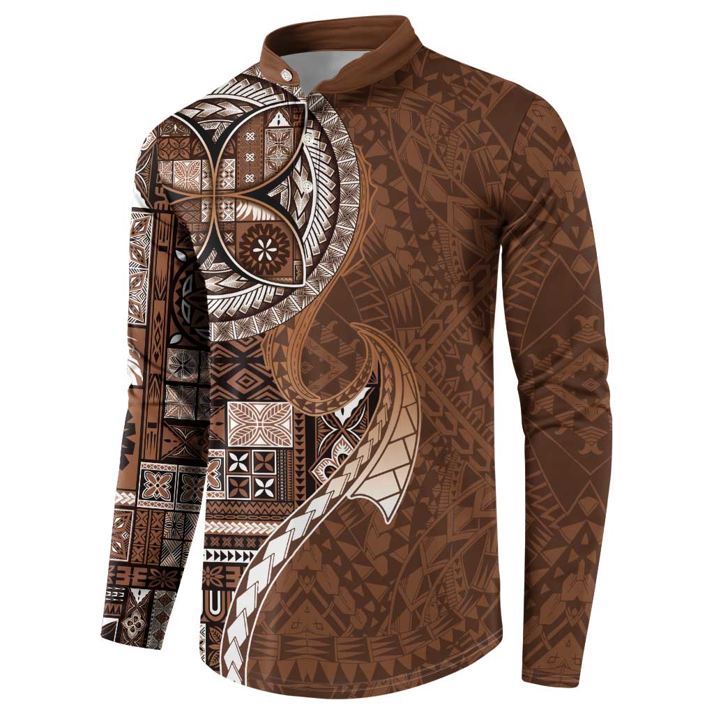 Samoan Siapo Art Tattoo Polynesian Pattern Button Sweatshirt Brown Color - Polynesian Pride
