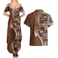 Samoan Siapo Art Tattoo Polynesian Pattern Couples Matching Summer Maxi Dress and Hawaiian Shirt Brown Color - Polynesian Pride