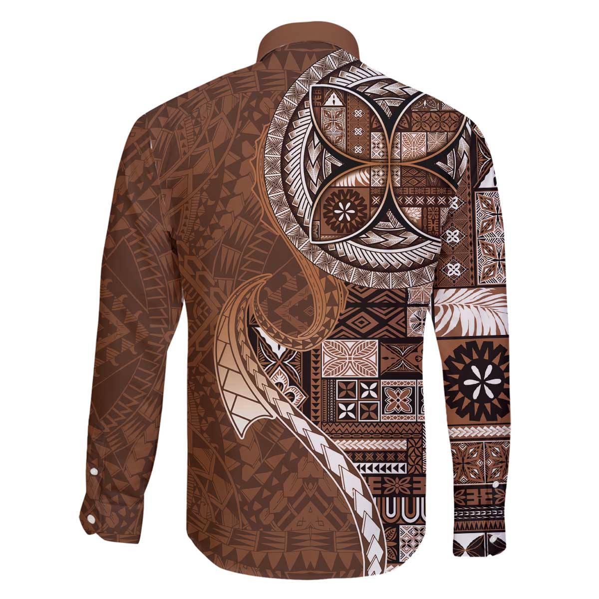 Samoan Siapo Art Tattoo Polynesian Pattern Family Matching Off The Shoulder Long Sleeve Dress and Hawaiian Shirt Brown Color - Polynesian Pride
