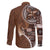 Samoan Siapo Art Tattoo Polynesian Pattern Family Matching Off The Shoulder Long Sleeve Dress and Hawaiian Shirt Brown Color - Polynesian Pride