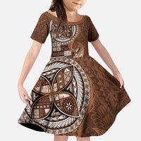 Samoan Siapo Art Tattoo Polynesian Pattern Family Matching Off Shoulder Maxi Dress and Hawaiian Shirt Brown Color - Polynesian Pride