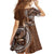 Samoan Siapo Art Tattoo Polynesian Pattern Family Matching Off Shoulder Short Dress and Hawaiian Shirt Brown Color - Polynesian Pride