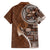 Samoan Siapo Art Tattoo Polynesian Pattern Family Matching Off Shoulder Short Dress and Hawaiian Shirt Brown Color - Polynesian Pride