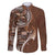 Samoan Siapo Art Tattoo Polynesian Pattern Family Matching Off Shoulder Short Dress and Hawaiian Shirt Brown Color - Polynesian Pride