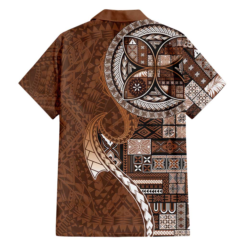Samoan Siapo Art Tattoo Polynesian Pattern Family Matching Puletasi and Hawaiian Shirt Brown Color - Polynesian Pride
