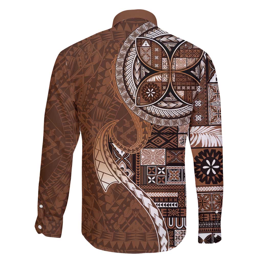 Samoan Siapo Art Tattoo Polynesian Pattern Family Matching Puletasi and Hawaiian Shirt Brown Color - Polynesian Pride