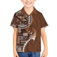 Samoan Siapo Art Tattoo Polynesian Pattern Family Matching Summer Maxi Dress and Hawaiian Shirt Brown Color - Polynesian Pride