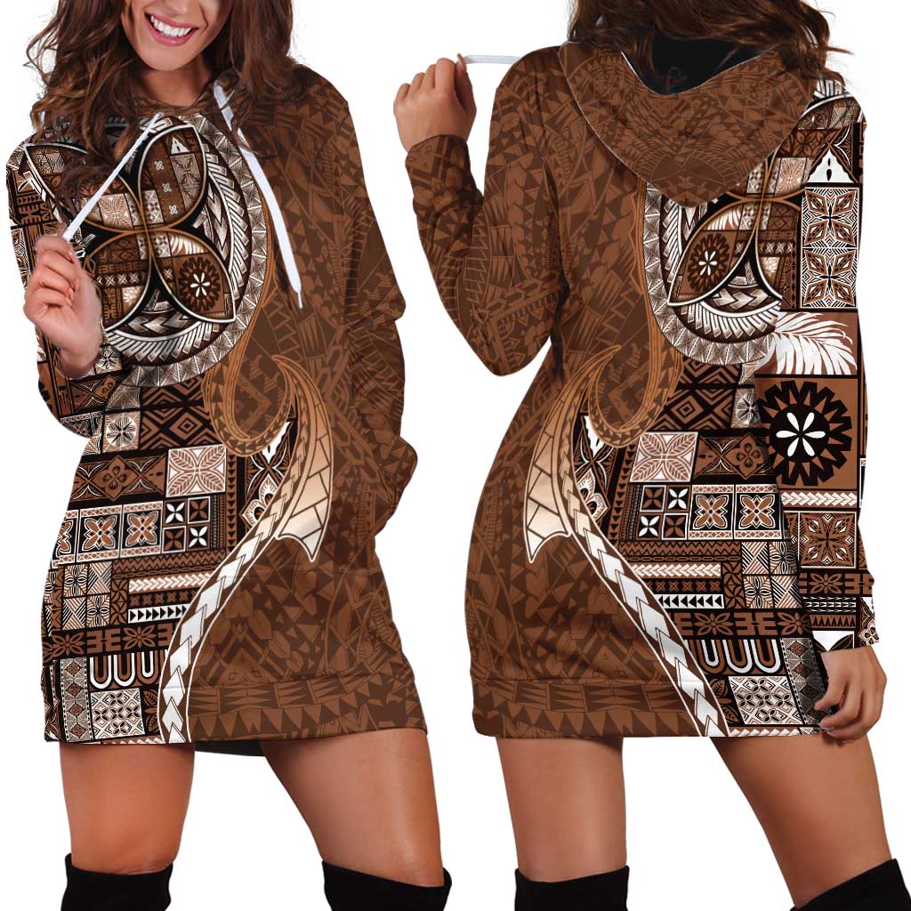 Samoan Siapo Art Tattoo Polynesian Pattern Hoodie Dress Brown Color - Polynesian Pride