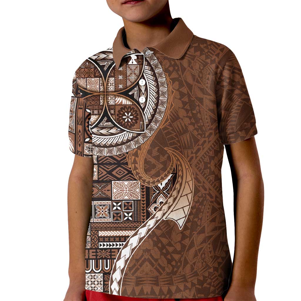 Samoan Siapo Art Tattoo Polynesian Pattern Kid Polo Shirt Brown Color LT03 Kid Brown - Polynesian Pride