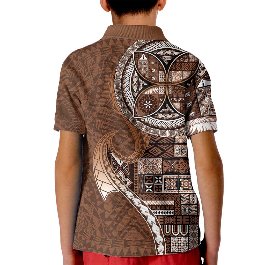 Samoan Siapo Art Tattoo Polynesian Pattern Kid Polo Shirt Brown Color LT03 - Polynesian Pride