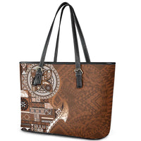 Samoan Siapo Art Tattoo Polynesian Pattern Leather Tote Bag Brown Color - Polynesian Pride