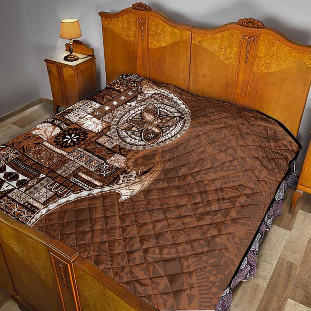 Samoan Siapo Art Tattoo Polynesian Pattern Quilt Brown Color - Polynesian Pride