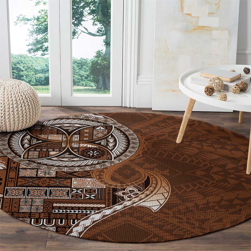 Samoan Siapo Art Tattoo Polynesian Pattern Round Carpet Brown Color - Polynesian Pride