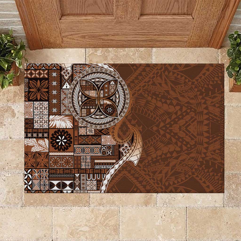Samoan Siapo Art Tattoo Polynesian Pattern Rubber Doormat Brown Color - Polynesian Pride