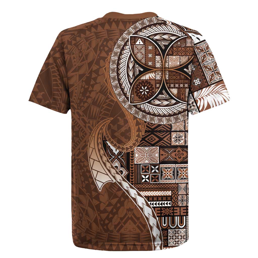 Samoan Siapo Art Tattoo Polynesian Pattern Rugby Jersey Brown Color - Polynesian Pride
